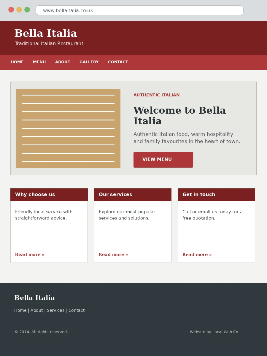 Bella Italia website before redesign